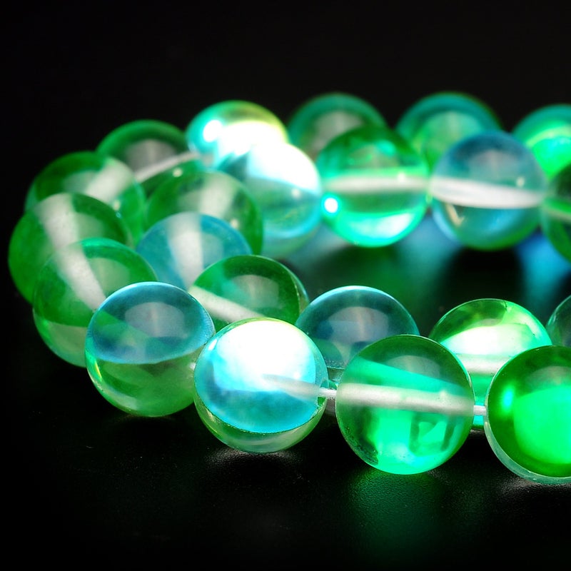 RUBYCA Round Moonstone Crystal Glass Beads Aura Iridescent for Jewelry Making (1 Strand, 6mm, Green) - Image 2
